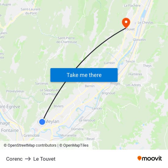 Corenc to Le Touvet map