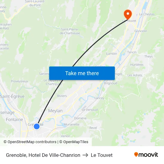 Grenoble, Hotel De Ville-Chanrion to Le Touvet map