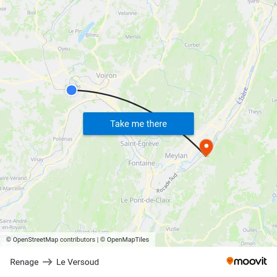 Renage to Le Versoud map
