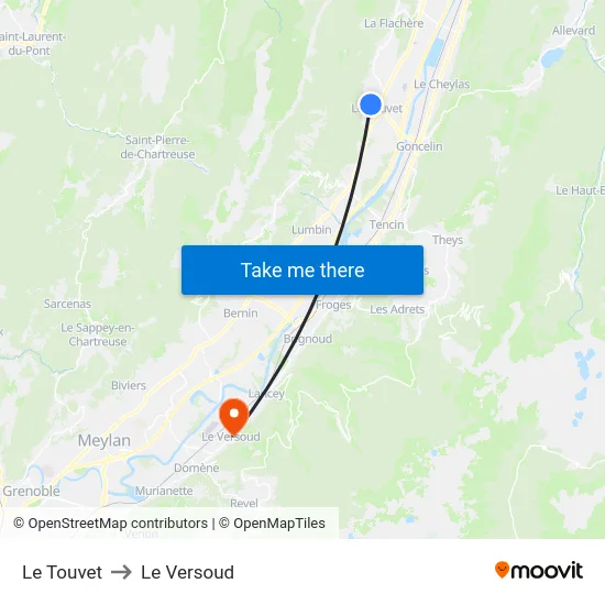 Le Touvet to Le Versoud map