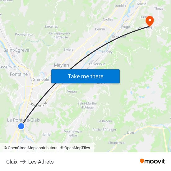 Claix to Les Adrets map