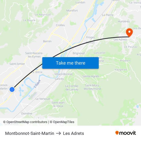 Montbonnot-Saint-Martin to Les Adrets map