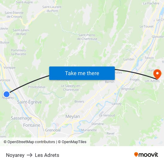 Noyarey to Les Adrets map