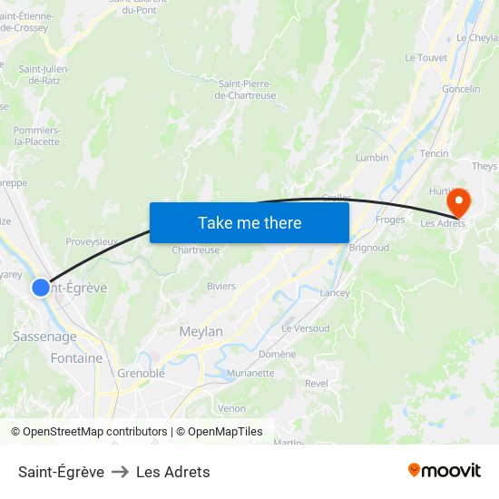 Saint-Égrève to Les Adrets map
