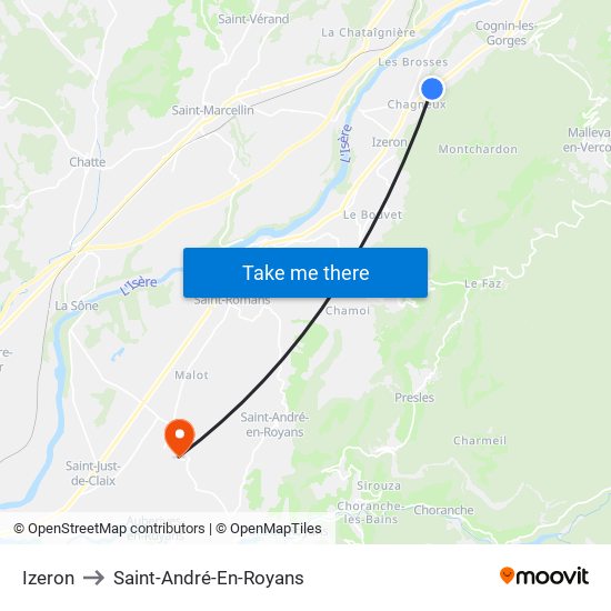 Izeron to Saint-André-En-Royans map