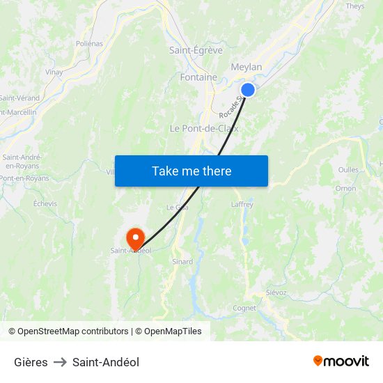 Gières to Saint-Andéol map