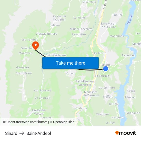 Sinard to Saint-Andéol map