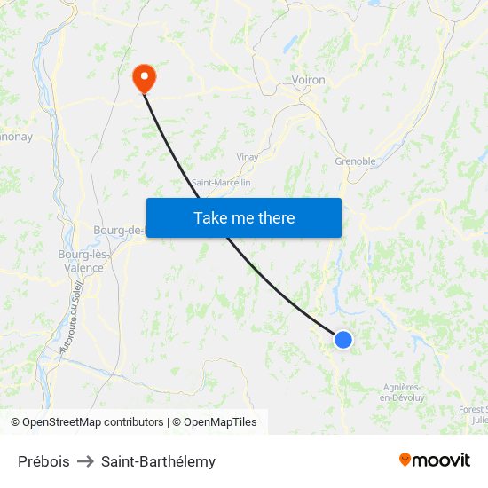 Prébois to Saint-Barthélemy map