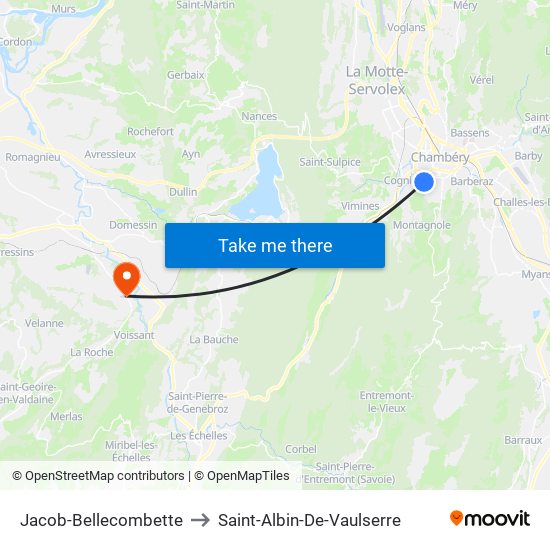 Jacob-Bellecombette to Saint-Albin-De-Vaulserre map