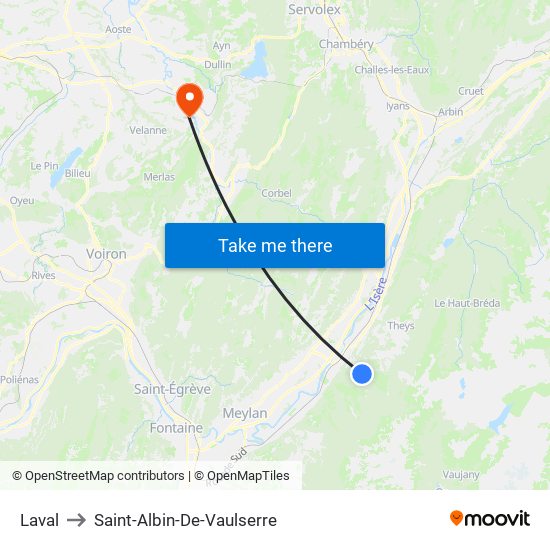 Laval to Saint-Albin-De-Vaulserre map