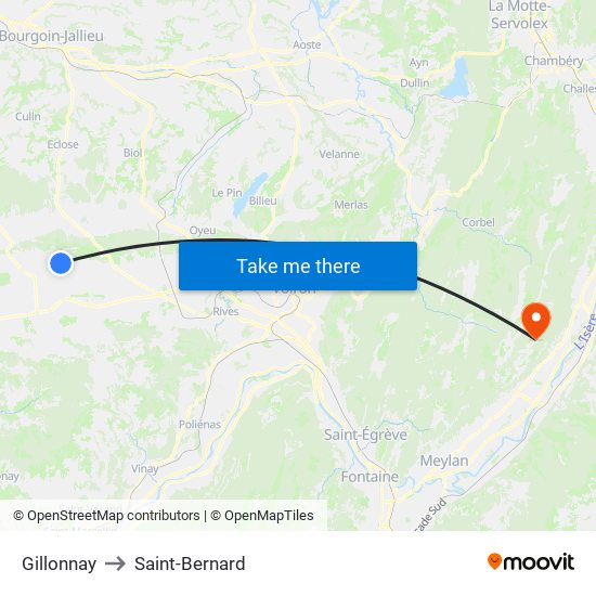 Gillonnay to Saint-Bernard map