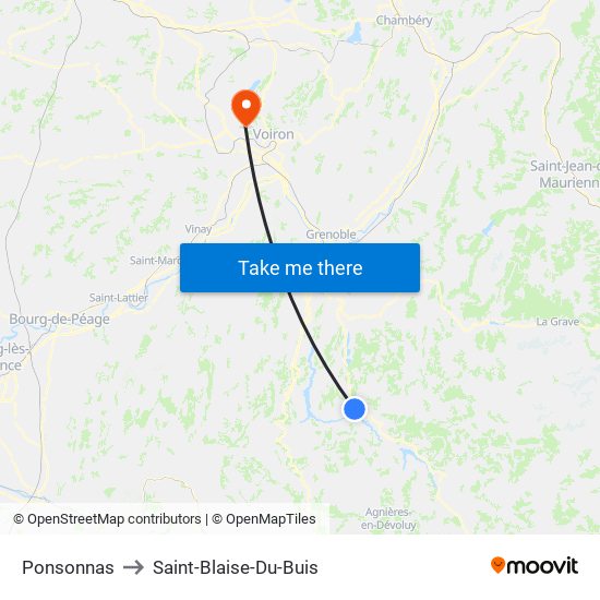 Ponsonnas to Saint-Blaise-Du-Buis map