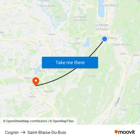 Cognin to Saint-Blaise-Du-Buis map