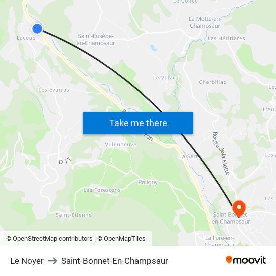 Le Noyer to Saint-Bonnet-En-Champsaur map