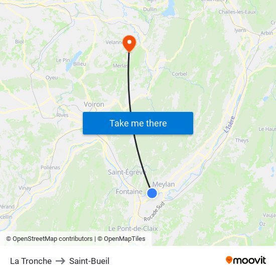 La Tronche to Saint-Bueil map