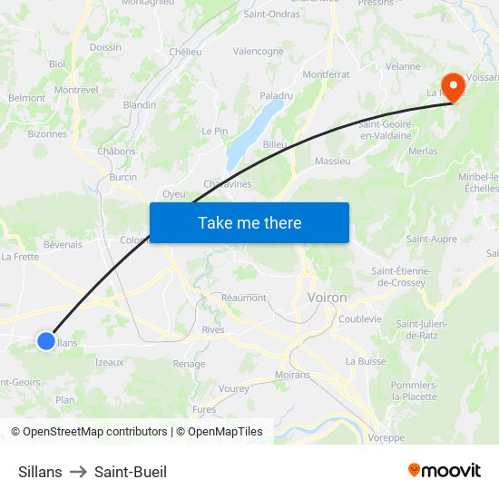 Sillans to Saint-Bueil map