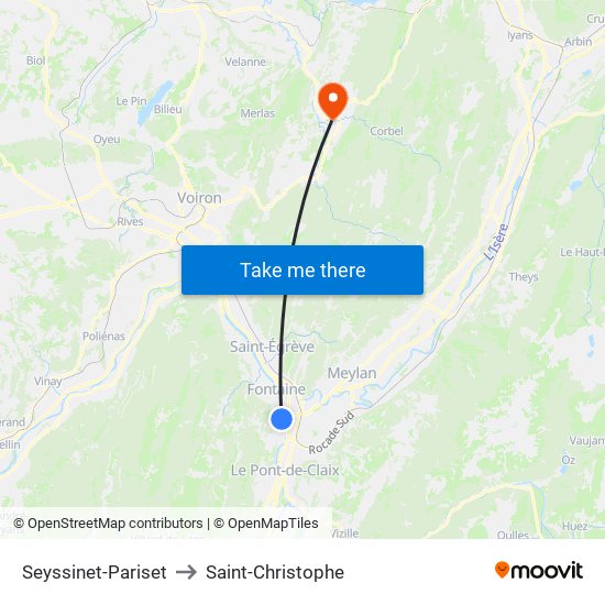 Seyssinet-Pariset to Saint-Christophe map