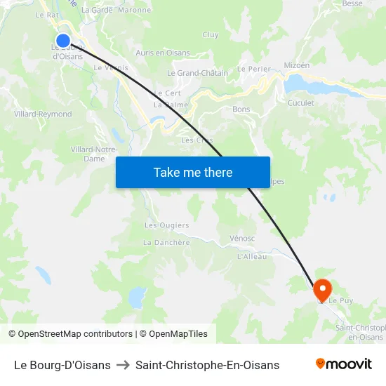 Le Bourg-D'Oisans to Saint-Christophe-En-Oisans map