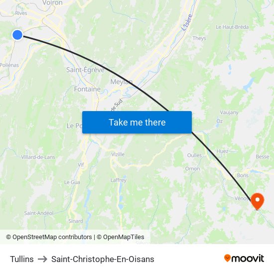 Tullins to Saint-Christophe-En-Oisans map