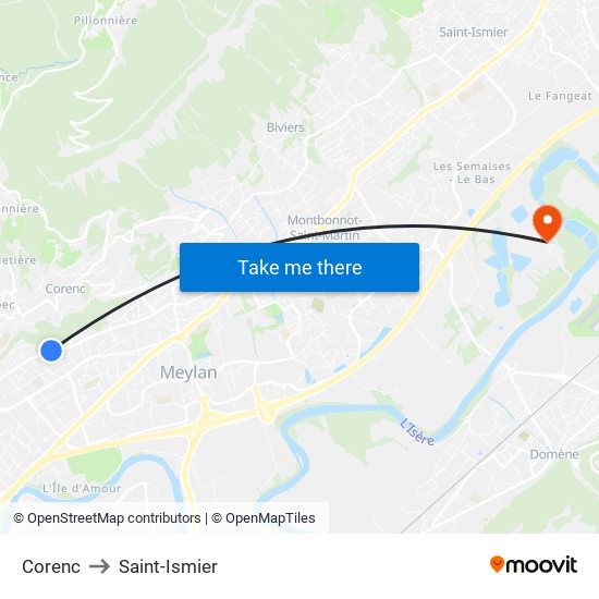 Corenc to Saint-Ismier map