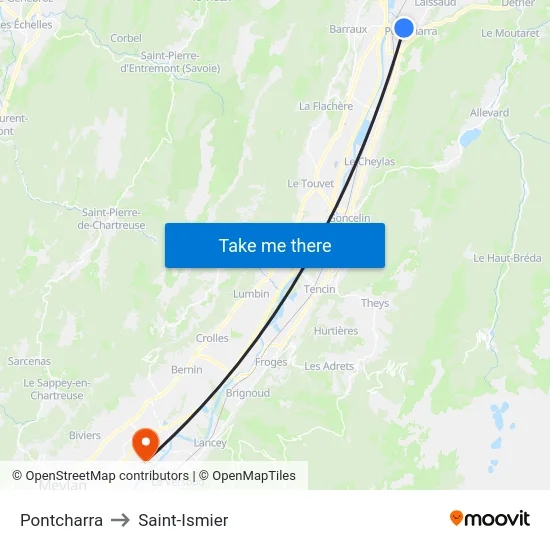 Pontcharra to Saint-Ismier map
