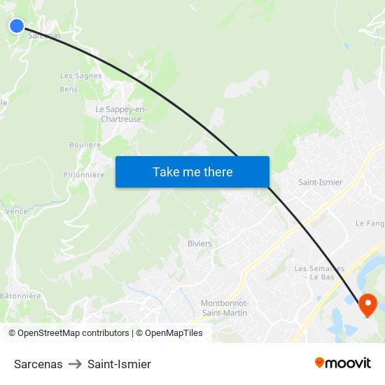 Sarcenas to Saint-Ismier map
