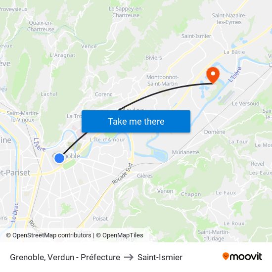 Grenoble, Verdun - Préfecture to Saint-Ismier map