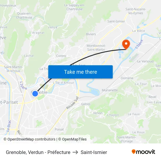 Grenoble, Verdun - Préfecture to Saint-Ismier map