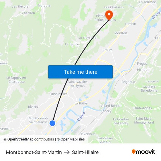 Montbonnot-Saint-Martin to Saint-Hilaire map
