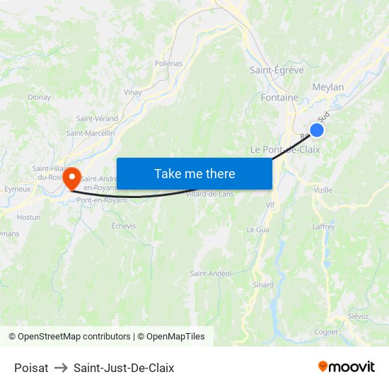 Poisat to Saint-Just-De-Claix map