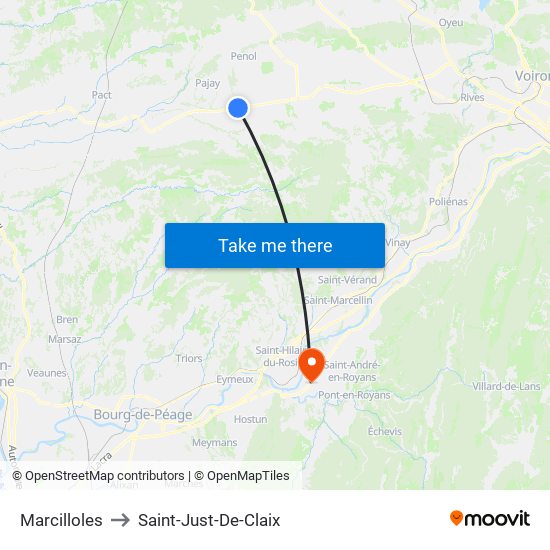 Marcilloles to Saint-Just-De-Claix map