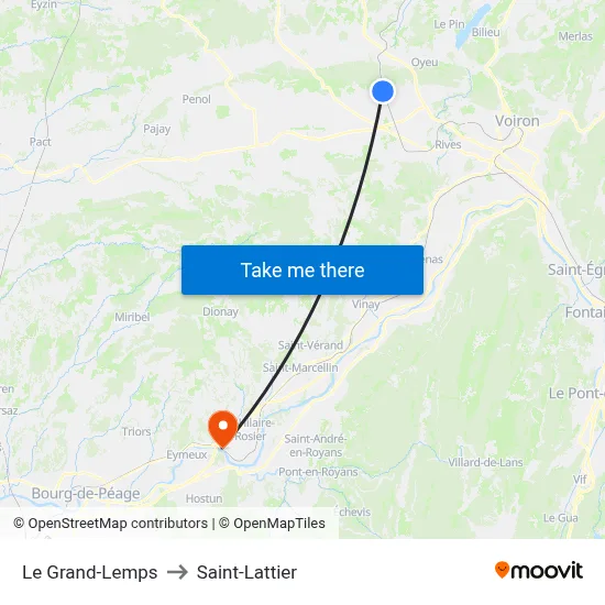 Le Grand-Lemps to Saint-Lattier map