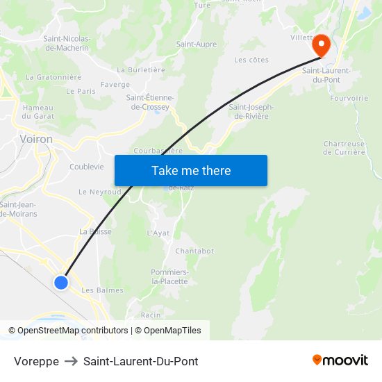 Voreppe to Saint-Laurent-Du-Pont map