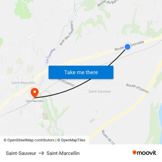 Saint-Sauveur to Saint-Marcellin map