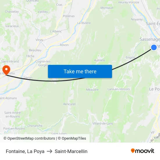 Fontaine, La Poya to Saint-Marcellin map