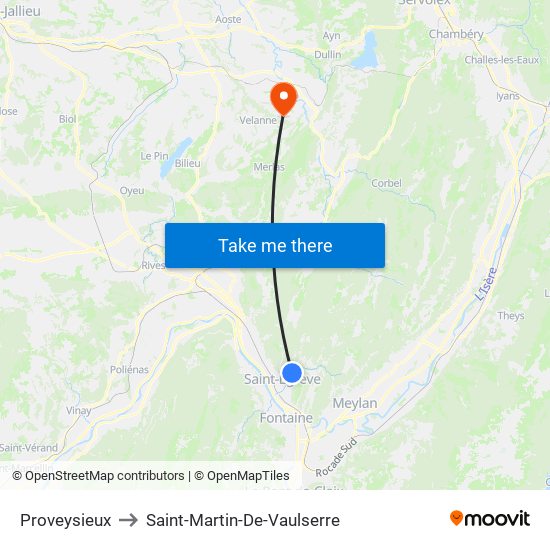 Proveysieux to Saint-Martin-De-Vaulserre map