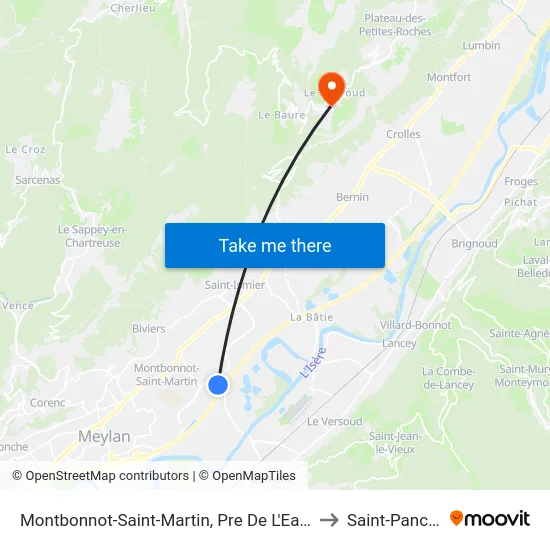 Montbonnot-Saint-Martin, Pre De L'Eau Rond Point to Saint-Pancrasse map