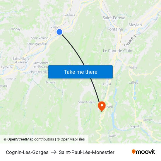 Cognin-Les-Gorges to Saint-Paul-Lès-Monestier map