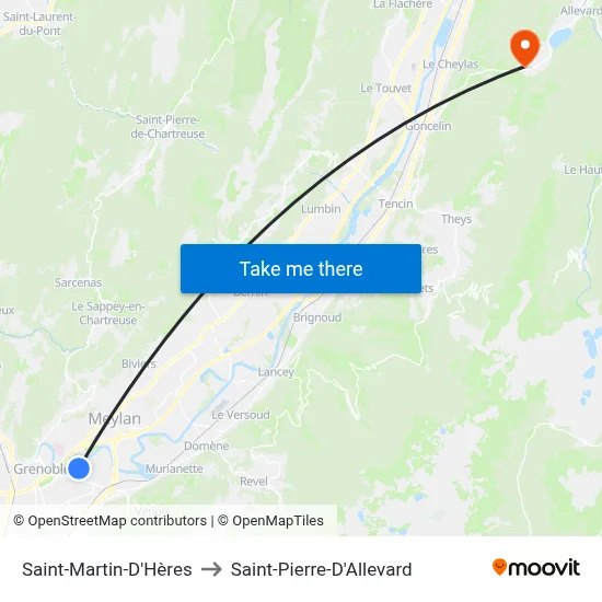 Saint-Martin-D'Hères to Saint-Pierre-D'Allevard map