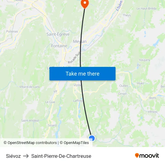 Siévoz to Saint-Pierre-De-Chartreuse map