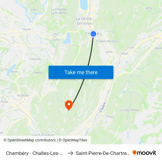 Chambéry - Challes-Les-Eaux to Saint-Pierre-De-Chartreuse map