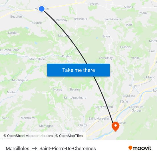 Marcilloles to Saint-Pierre-De-Chérennes map