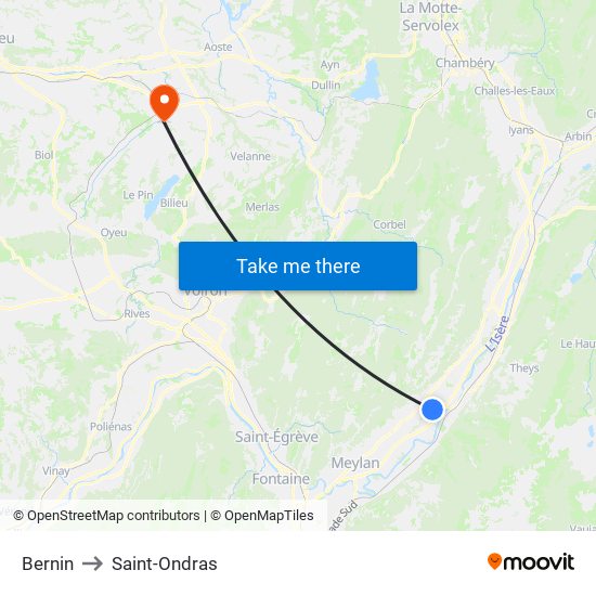 Bernin to Saint-Ondras map