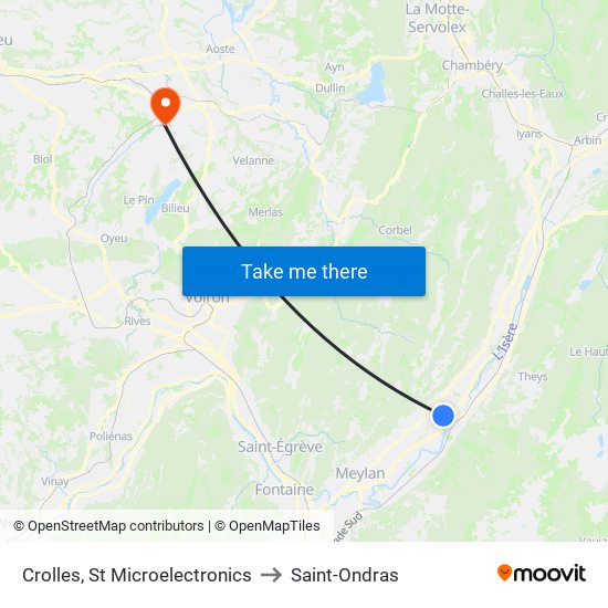 Crolles, St Microelectronics to Saint-Ondras map