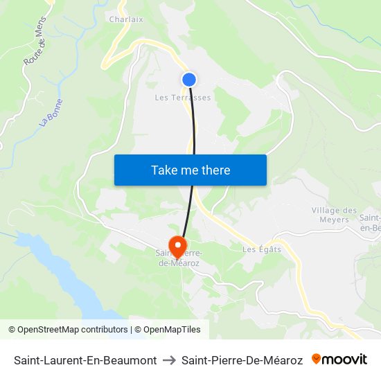 Saint-Laurent-En-Beaumont to Saint-Pierre-De-Méaroz map