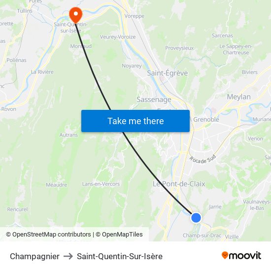 Champagnier to Saint-Quentin-Sur-Isère map