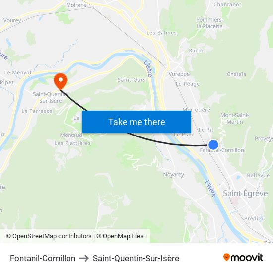 Fontanil-Cornillon to Saint-Quentin-Sur-Isère map