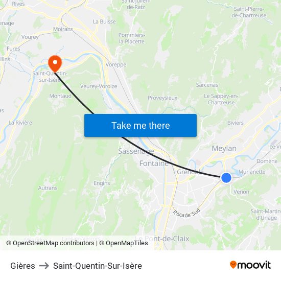 Gières to Saint-Quentin-Sur-Isère map
