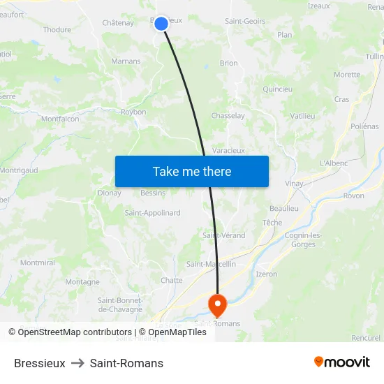 Bressieux to Saint-Romans map