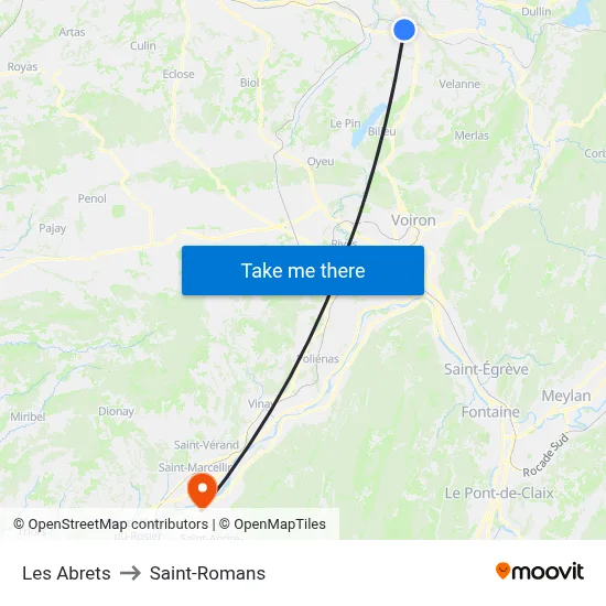 Les Abrets to Saint-Romans map